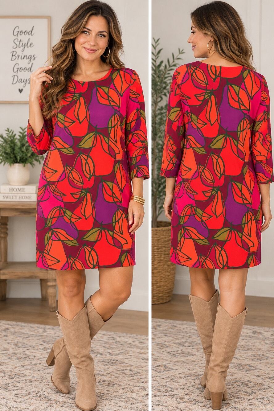 Lesley Evers Colorful Abstract Floral Shift Dress Large